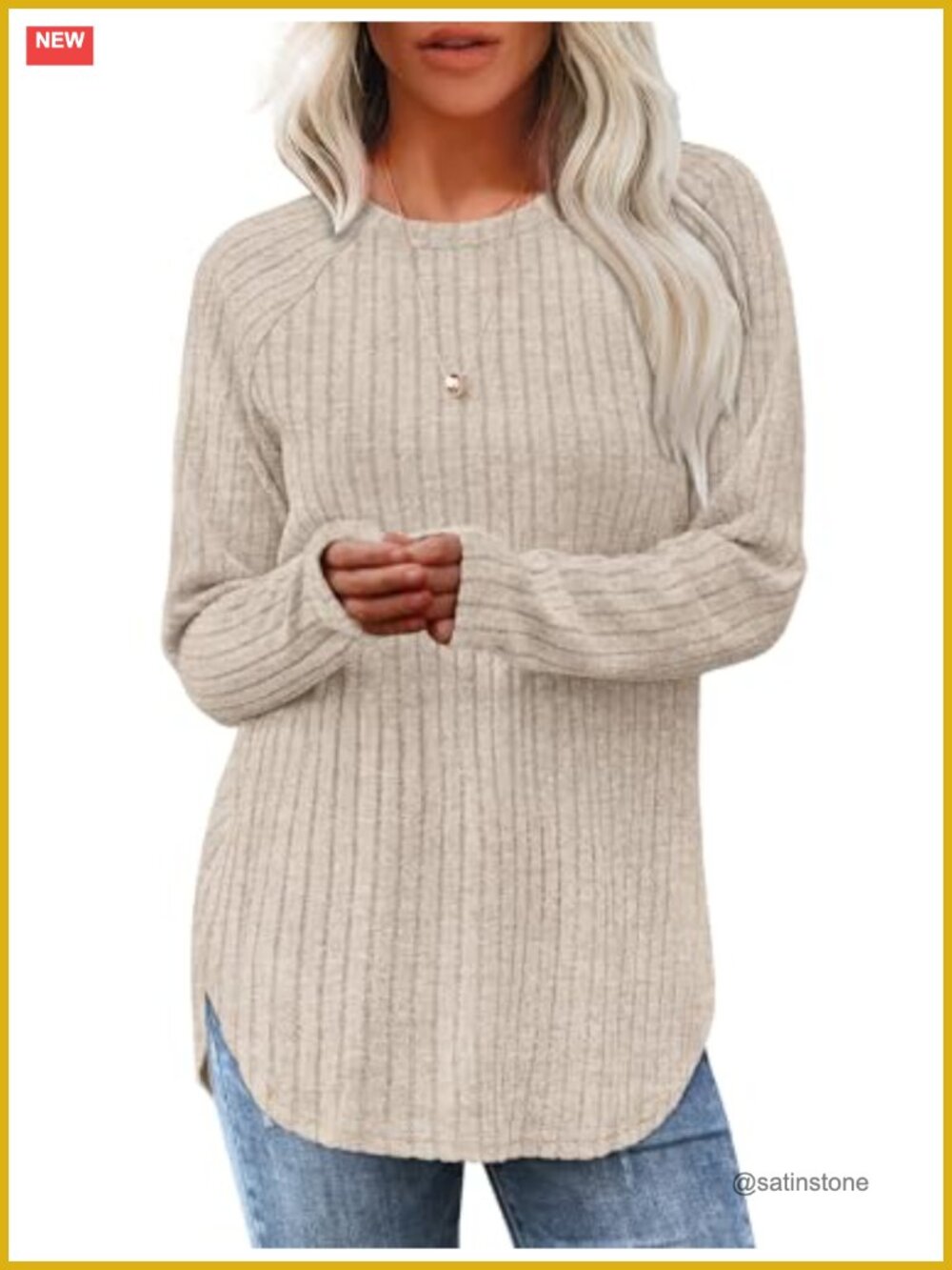 Women's Long Sleeve Tunic Top Loose Fit Curved Hem Pullover Sweater